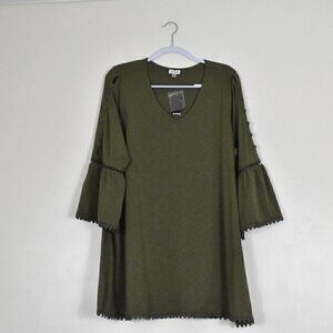 Avenue V Neck 3/4 Bell Sleeve Pullover Top Olive Green Size 18/20